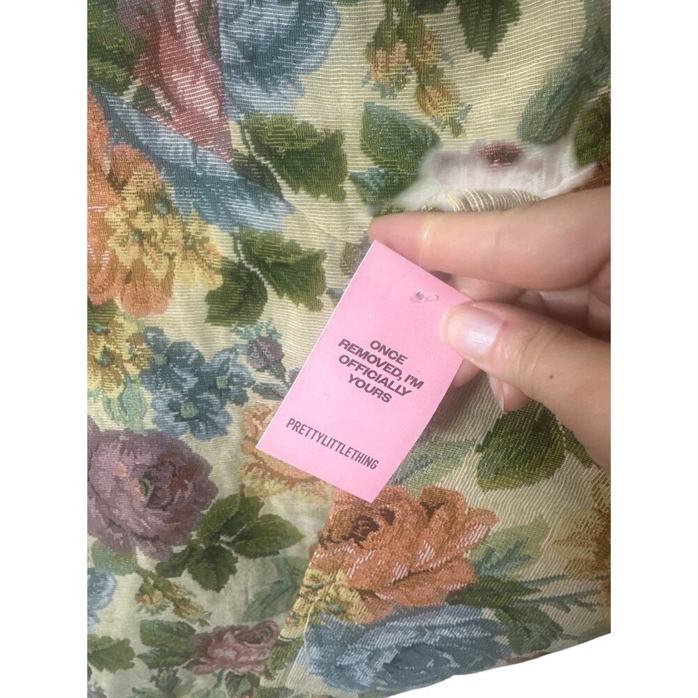 PrettyLittleThing Stone Floral Twill Bodycon Dress 12 c2 - Picture 4 of 6